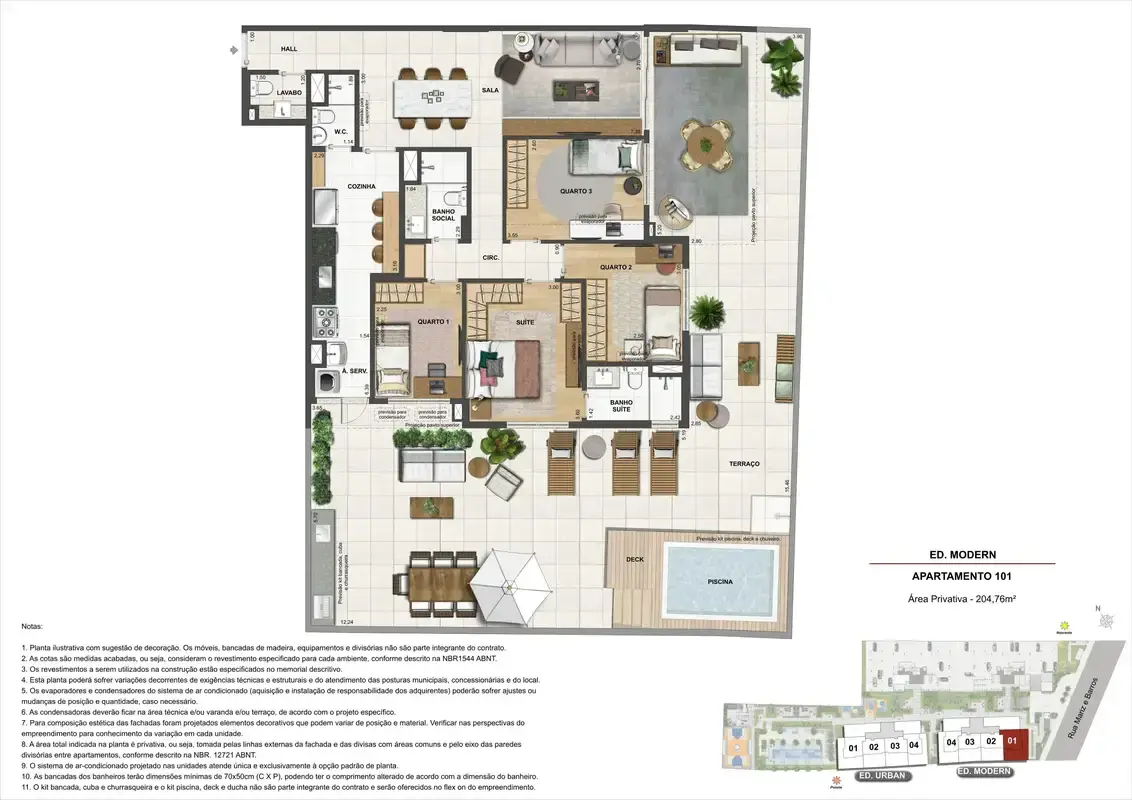 Planta do Apartamento 101 do Ed.Modern