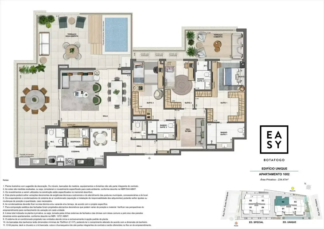 Planta dos Apartamento 1002 do Edifício Unique