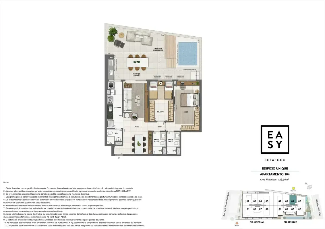Planta dos Apartamento 104 do Edifício Unique