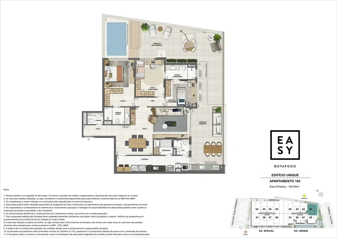 Planta dos Apartamento 105 do Edifício Unique