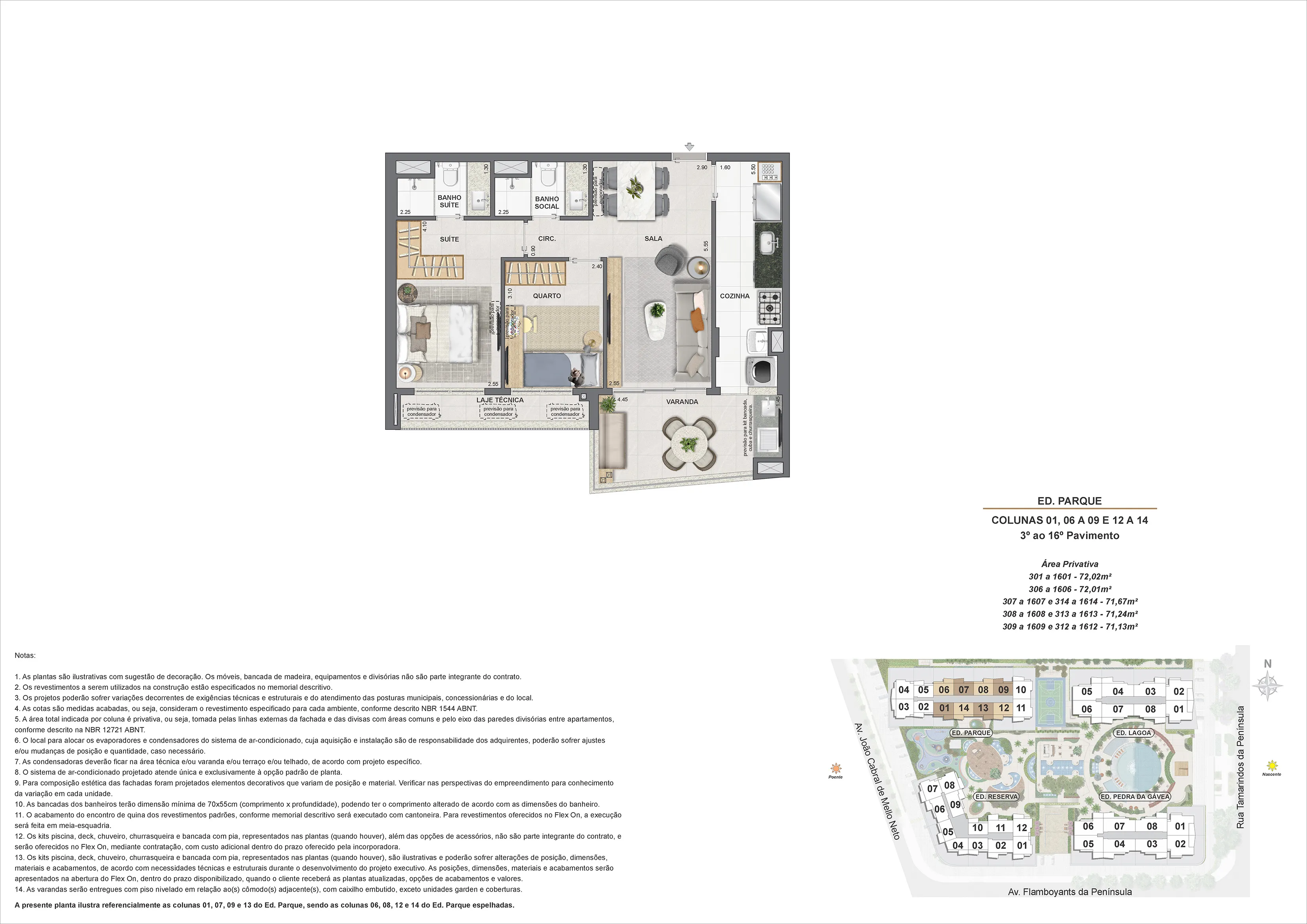 Planta ilustrativa · 2 quartos Ed. Parque col01 06 09 12 14