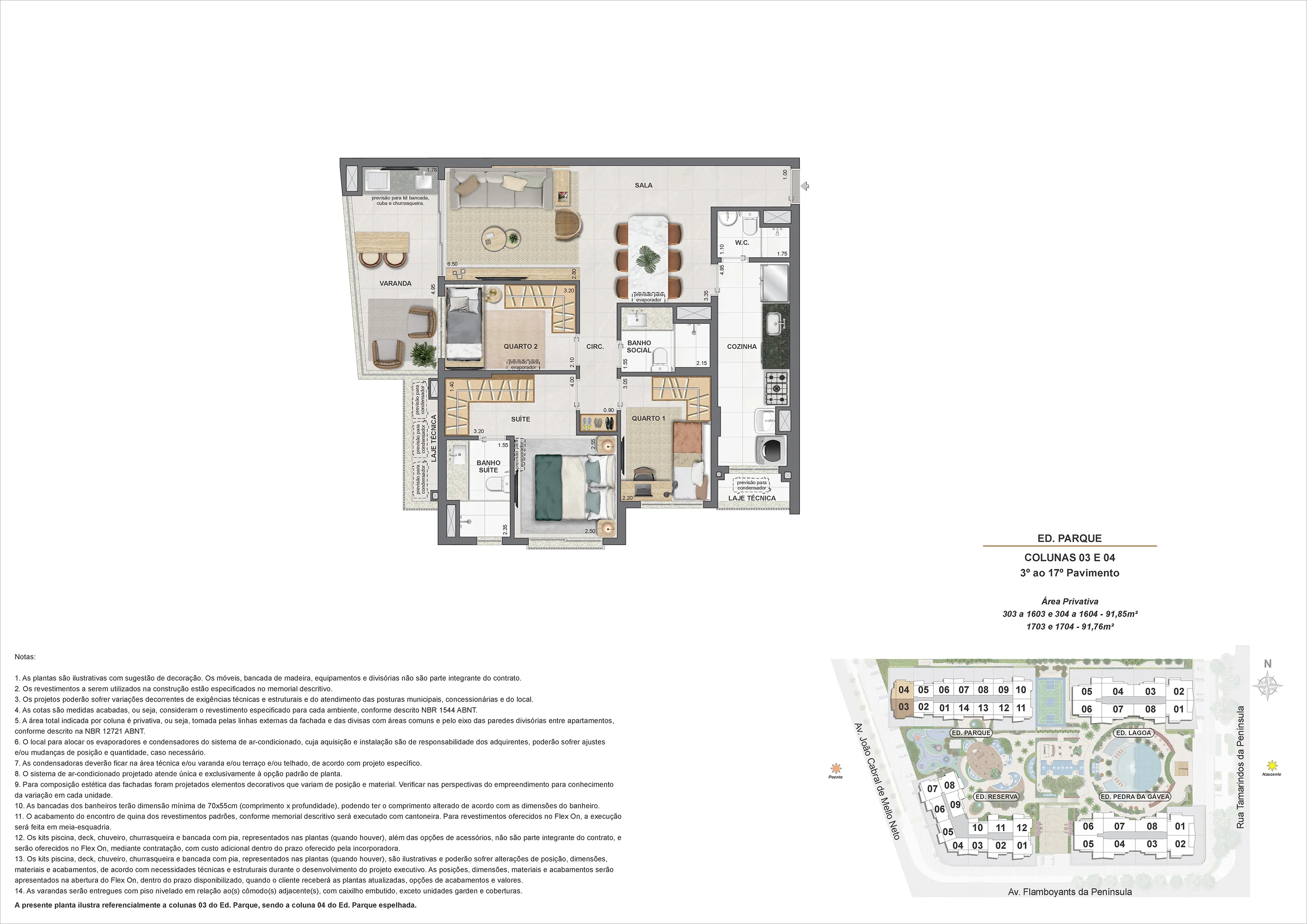 Planta ilustrativa · 3 quartos Ed. Parque col03 04