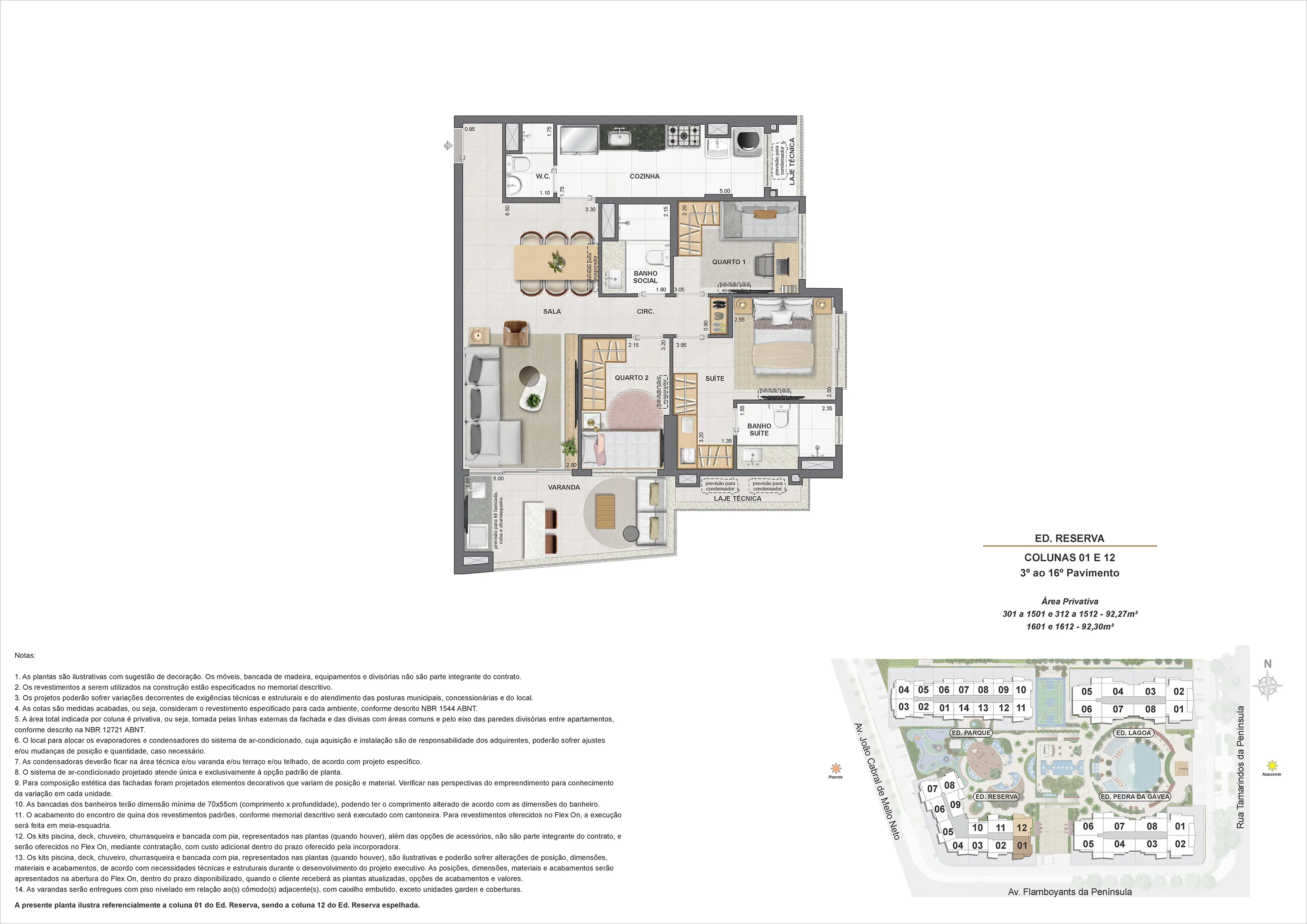 Planta ilustrativa · 3 quartos Ed. Reserva col01 12