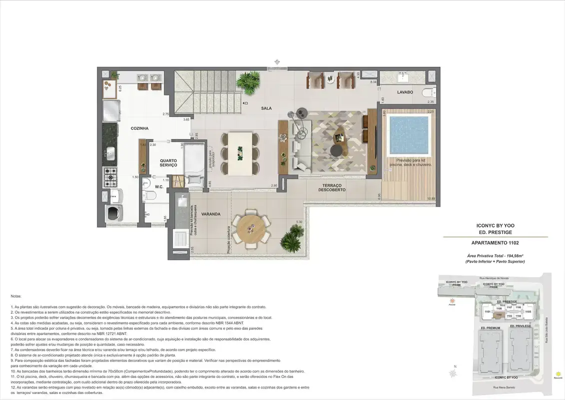 Planta ilustrativa · Cobertura duplex, 11º andar, 195m²