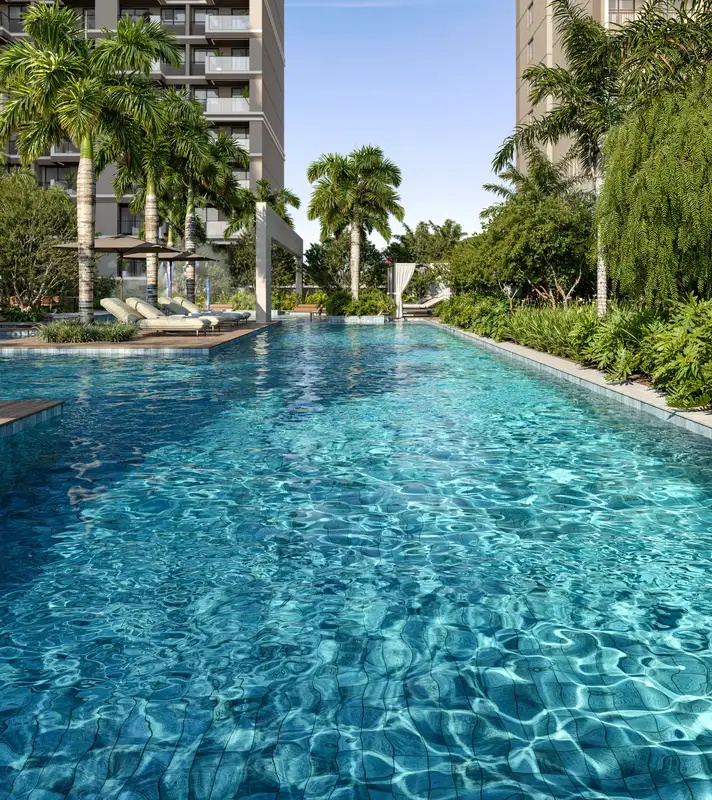 Ilustração artística da piscina de raia de 25 metros do ON RESORT