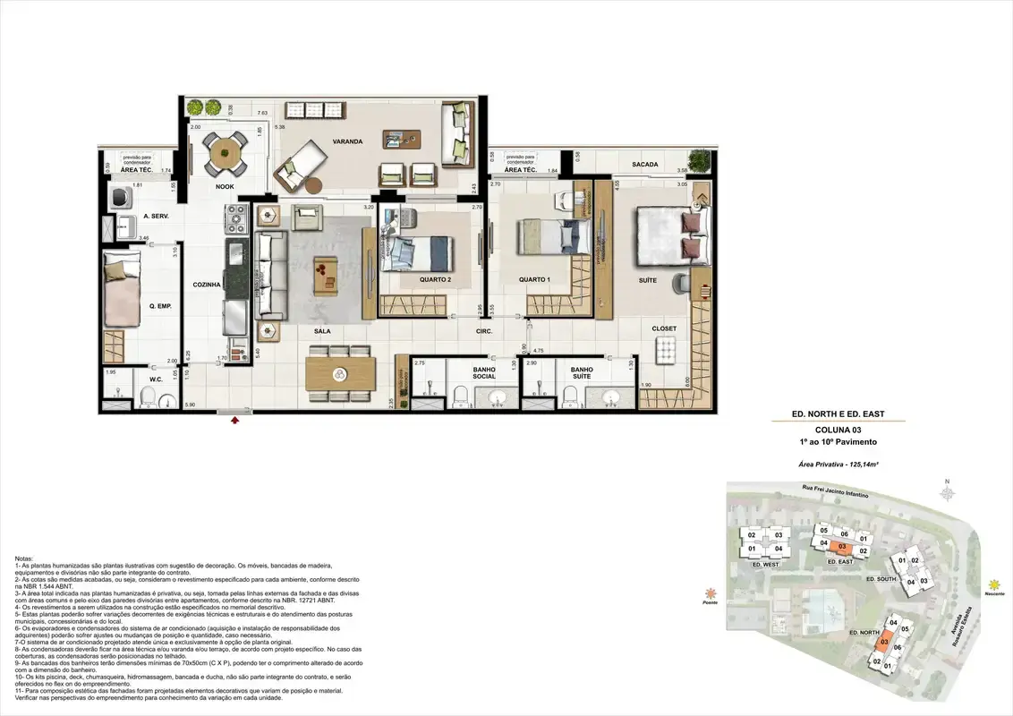 Latitud ED. North e ED. East Apartamento 152m² Coluna 03 (PAV. 01 a 10)