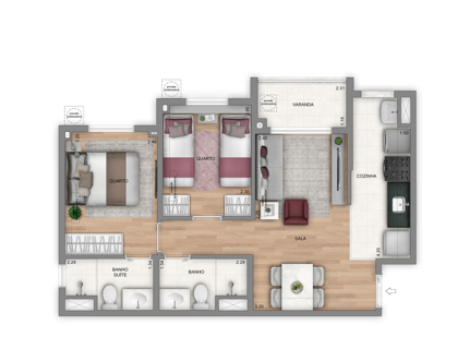 Planta ilustrativa · 2quartos 50m²