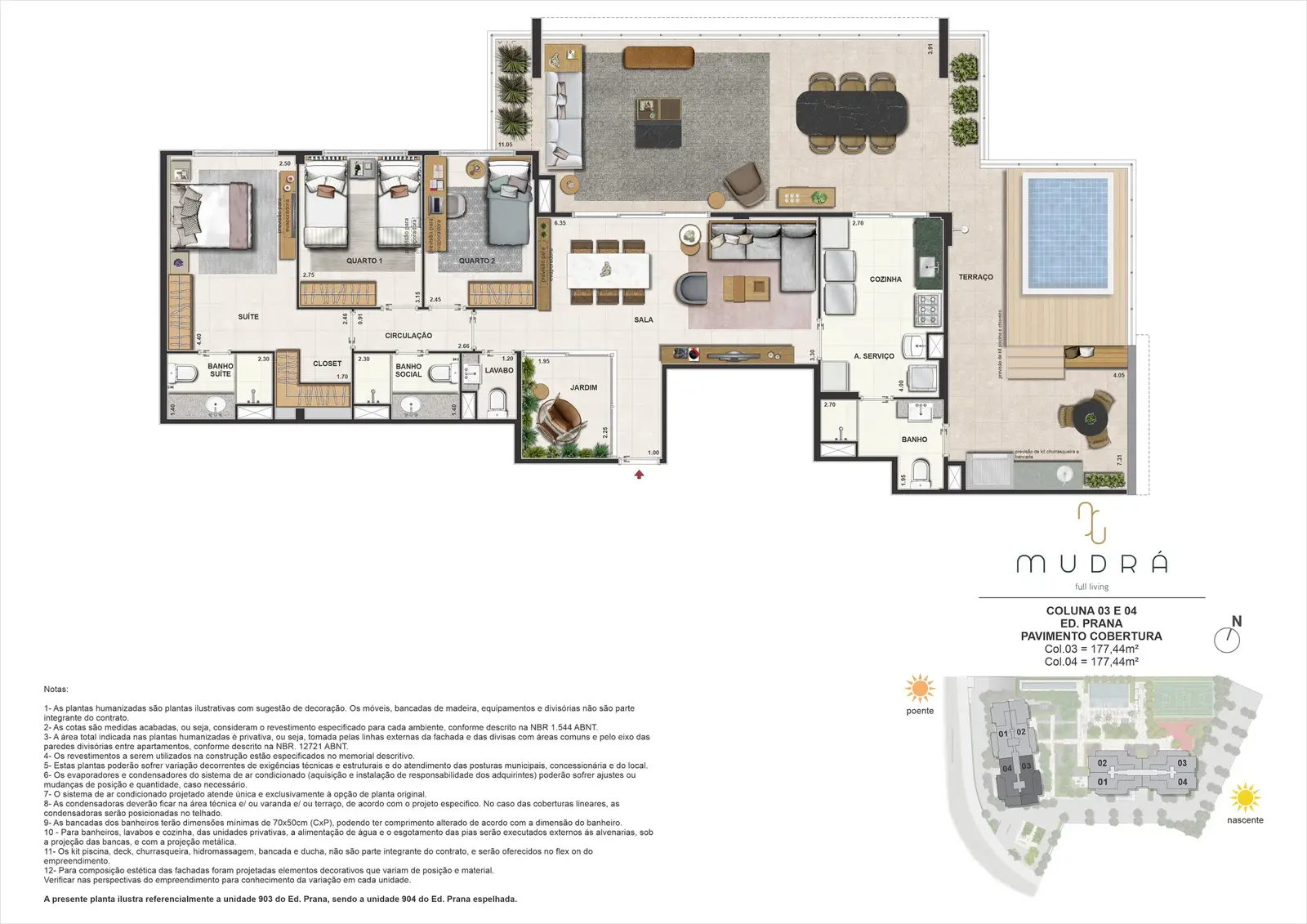 Planta ilustrativa · Cobertura linear, 177,44m²