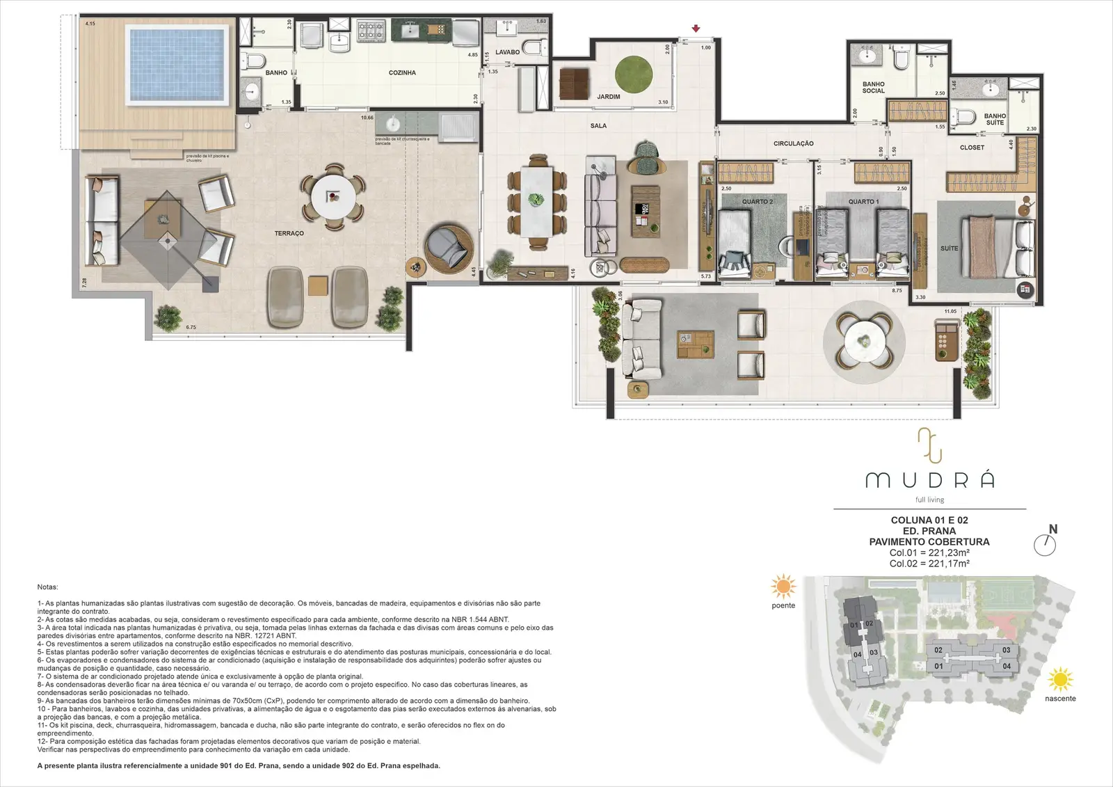 Planta ilustrativa · Cobertura linear, 221,23m²