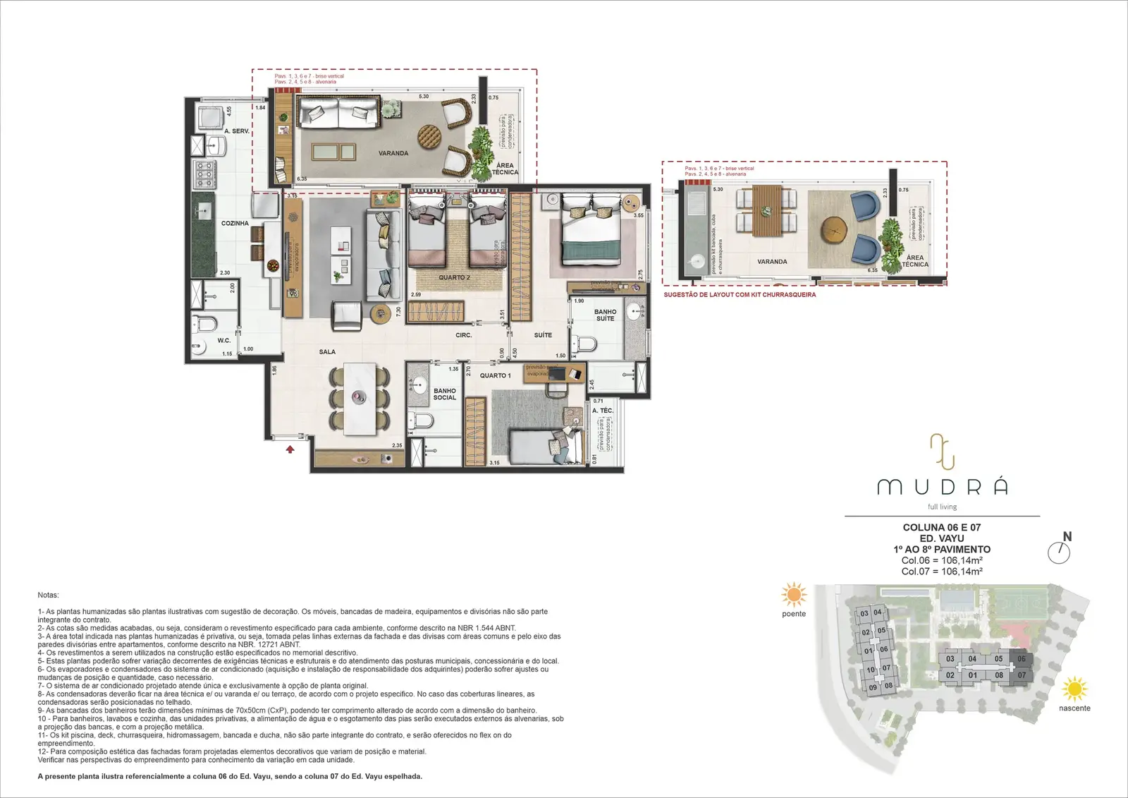 Planta ilustrativa · 3 quartos, 106,14m²