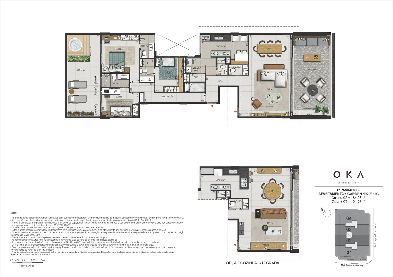 Planta ilustrativa · Garden Coluna 02 e 03, 184,28m²