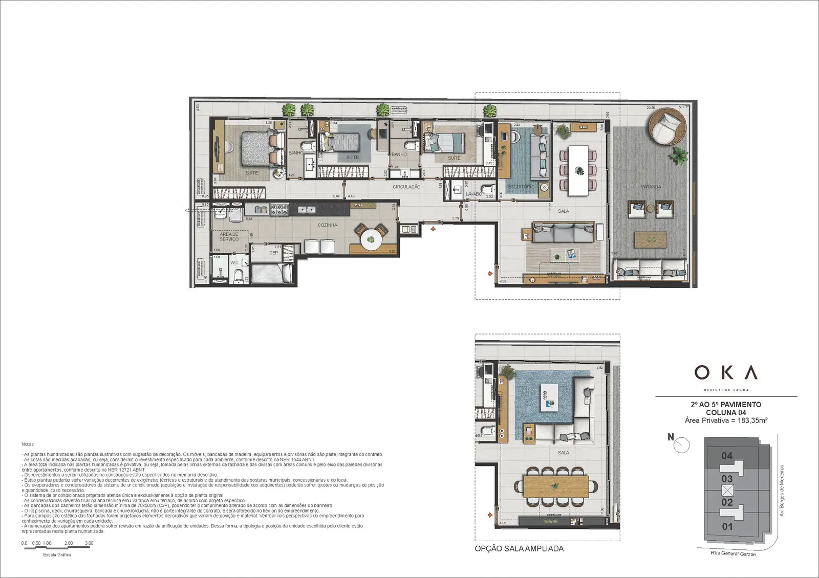 Planta ilustrativa · Tipo Coluna 04, 183,35m²
