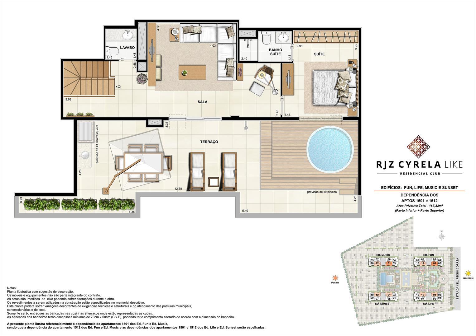 Cobertura duplex, pavimento superior/terraço, 167,82 m²