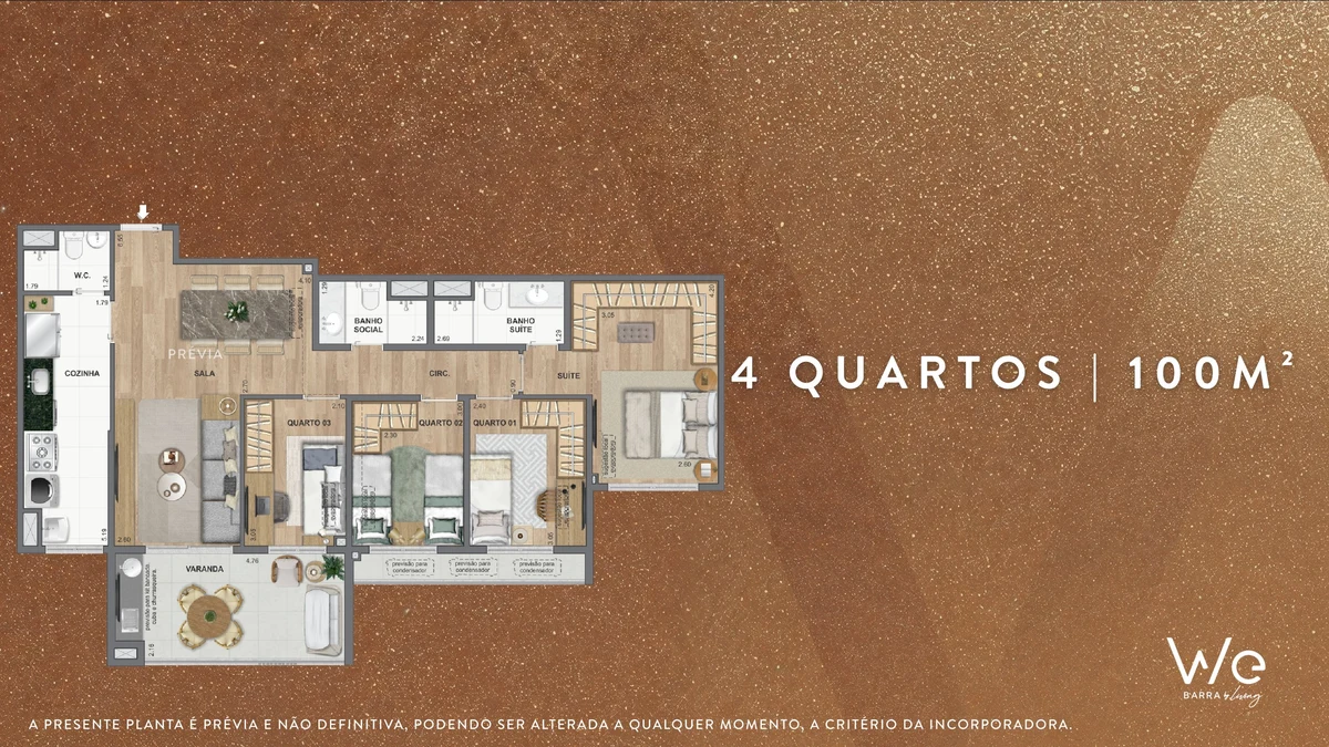Planta ilustrativa · 4 quartos 100m²
